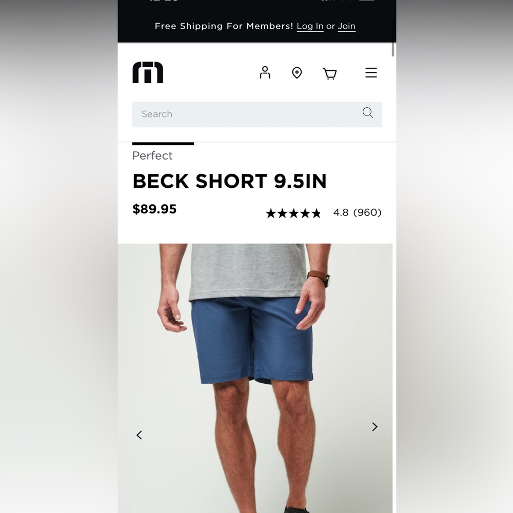 Travis Mathew true performance shorts vintage indigo size 34 NWT